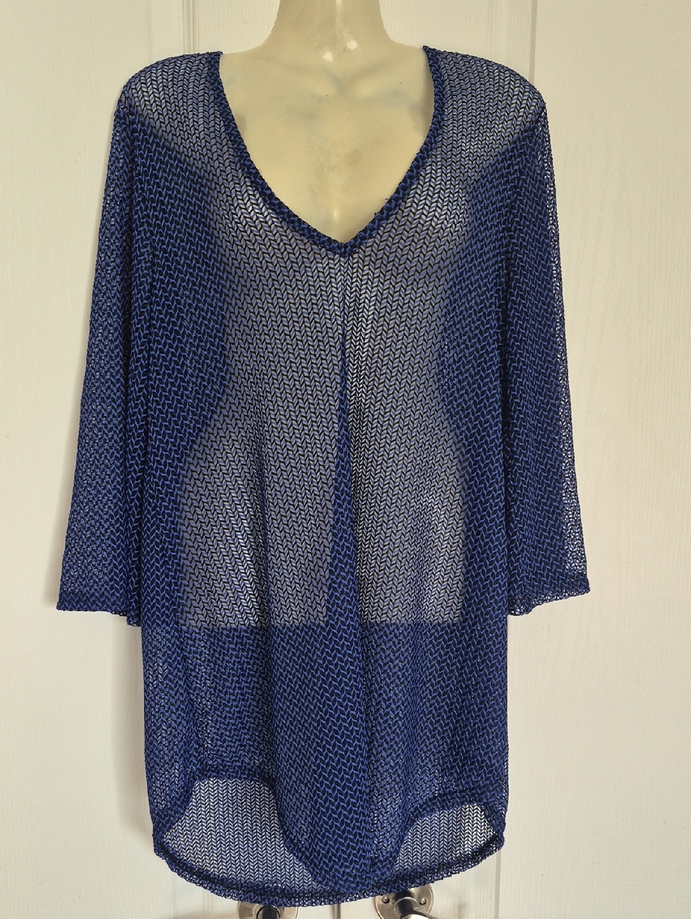 Jordan Taylor Navy Sheer V-Neck Swim Coverup
